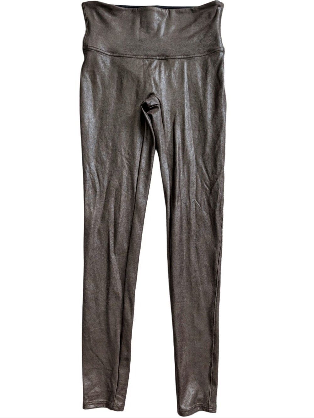 SPANX Womens Brown Faux Leather High-Rise Shaping Waistband Leggings Size Medium
